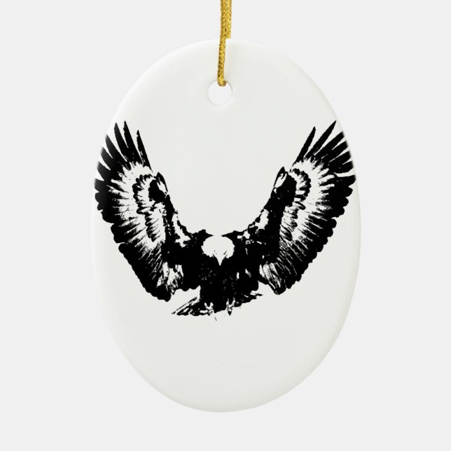 Black & White Eagle Ceramic Ornament (Front)