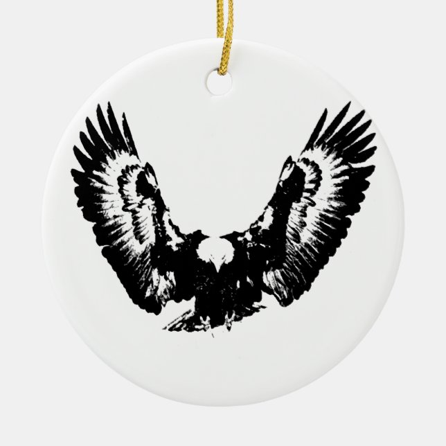 Black & White Eagle Ceramic Ornament (Front)
