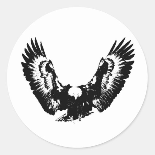 Black  White Eagle Classic Round Sticker