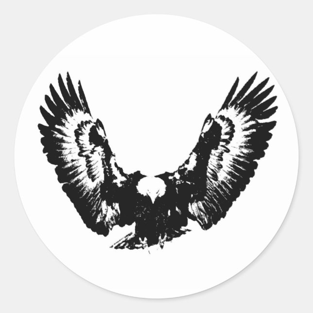 Black & White Eagle Classic Round Sticker (Front)