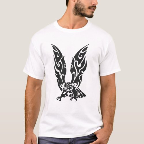 Black  White Eagle Flying Illustration T_Shirt