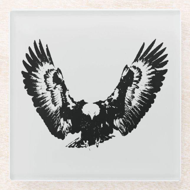 Black & White Eagle Glass Coaster (Front)