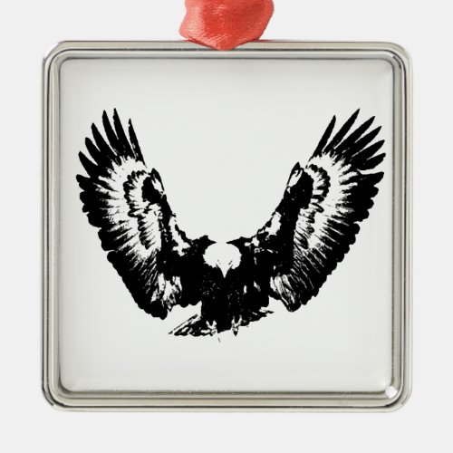 Black  White Eagle Metal Ornament