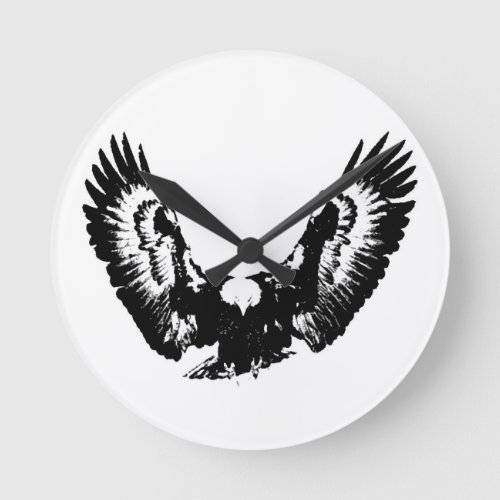Black  White Eagle Round Clock