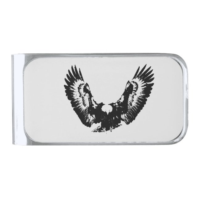 Black & White Eagle Silver Finish Money Clip (Front)