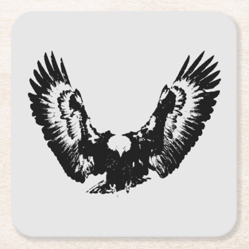 Black  White Eagle Square Paper Coaster