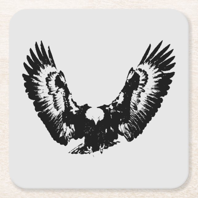 Black & White Eagle Square Paper Coaster (Front)