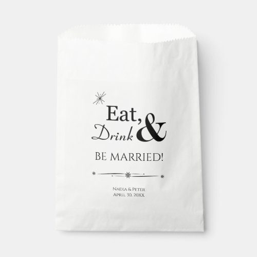 Black White Eat Drink and Be Married Retro Wedding Favor Bag