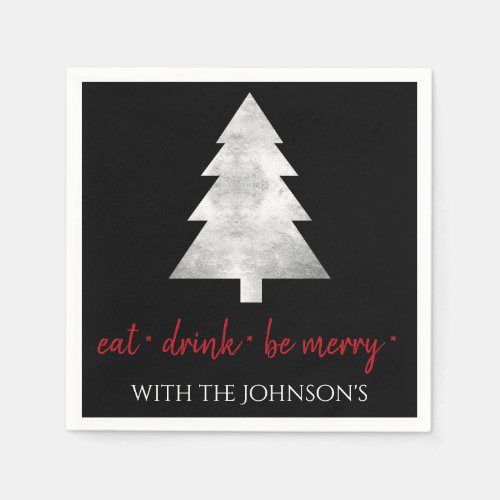 Black White Eat Drink Be Merry Red Christmas_tree Napkins