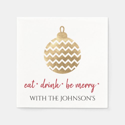 Black White Eat Drink Be Merry Red Gold Ball Napkins