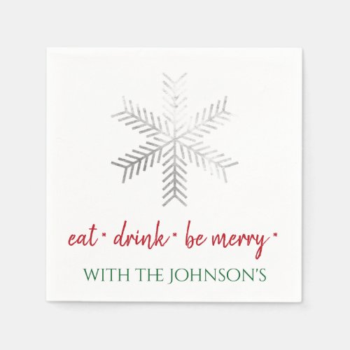 Black White Eat Drink Be Merry Red Gray Snowflakes Napkins