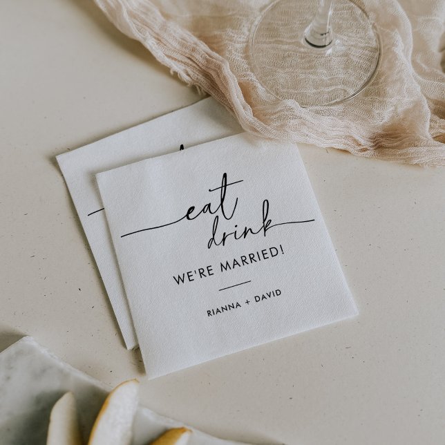 Black White Eat Drink We're Married Wedding  Napkins (Creator Uploaded)