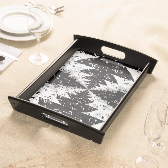 Black & White Echo Music Notes Serving Tray (Front)