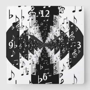Black & White Echo Music Notes Wall Clock