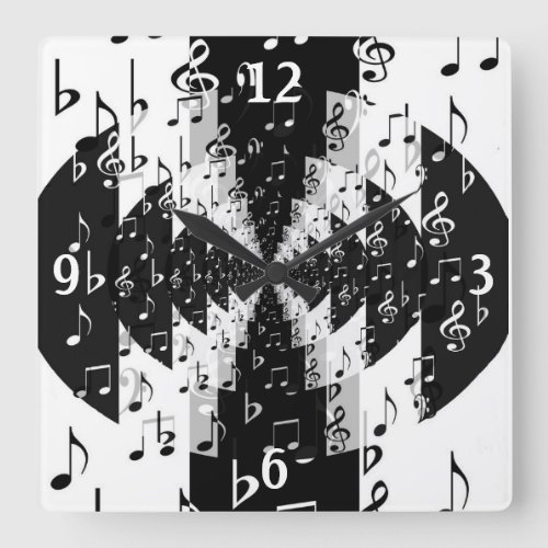 Black  White Echo Music Notes Wall Clock