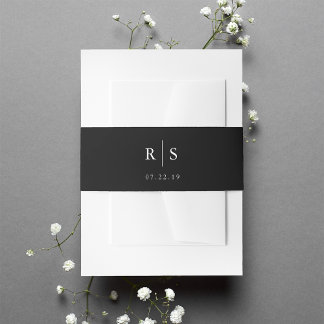 Black & White Editable Color Monogram Wedding Invitation Belly Band