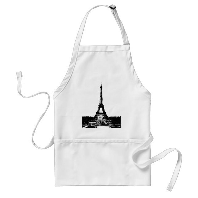 Black & White Eiffel Tower Adult Apron (Front)
