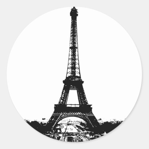 Black  White Eiffel Tower Classic Round Sticker
