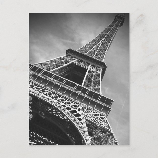 Black & White Eiffel Tower From Below - Paris Postcard (Front)