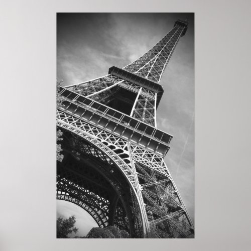 Black  White Eiffel Tower From Below Poster