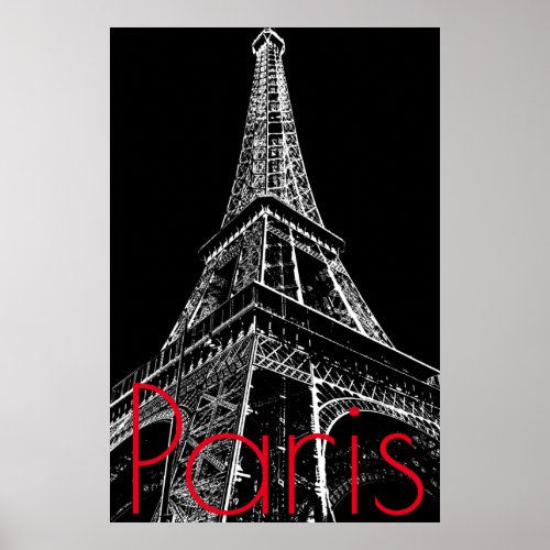 Black White Eiffel Tower in Paris Artwork Poster