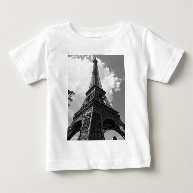 Black & White Eiffel Tower in Paris Baby T-Shirt (Front)