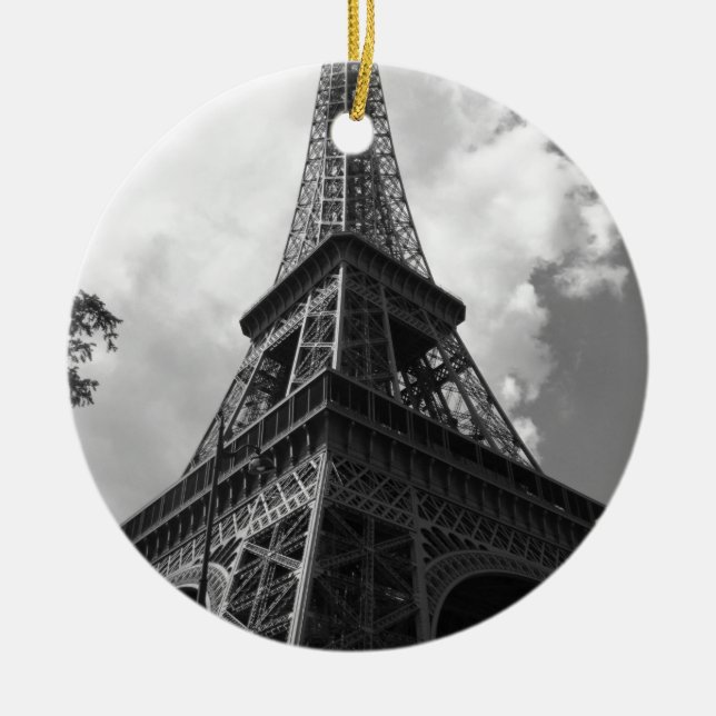 Black & White Eiffel Tower in Paris Ceramic Ornament (Front)