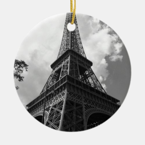 Black  White Eiffel Tower in Paris Ceramic Ornament