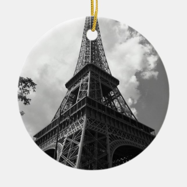 Black & White Eiffel Tower in Paris Ceramic Ornament (Front)