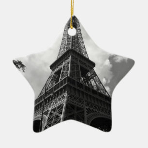 Black & White Eiffel Tower in Paris Ceramic Ornament