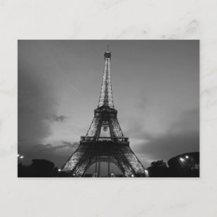 Black & White Eiffel Tower in Paris City Night Postcard