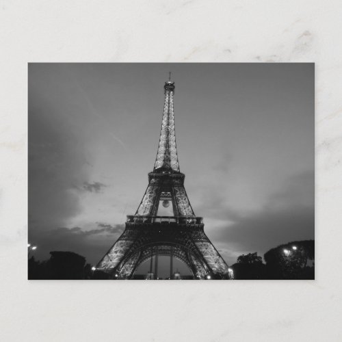 Black  White Eiffel Tower in Paris City Night Postcard
