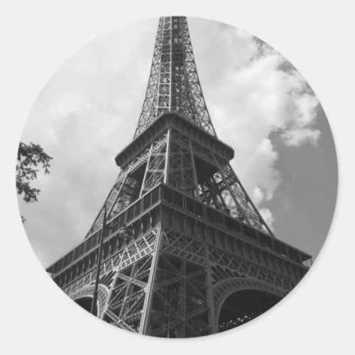 Black  White Eiffel Tower in Paris Classic Round Sticker