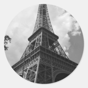 Black & White Eiffel Tower in Paris Classic Round Sticker