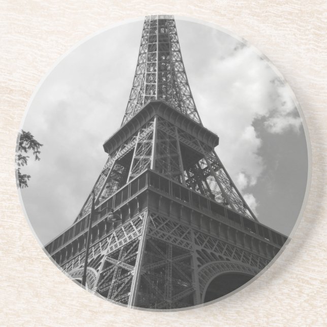 Black & White Eiffel Tower in Paris Drink Coaster (Front)