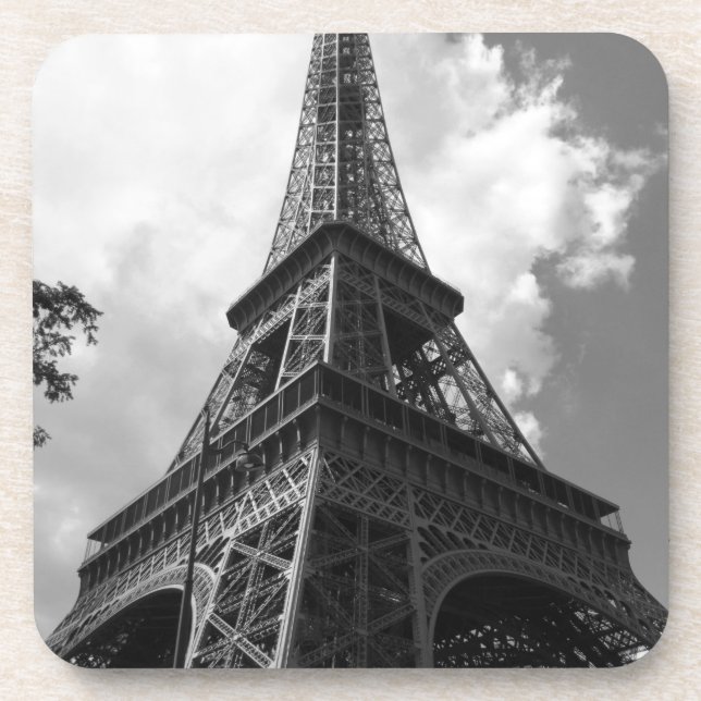 Black & White Eiffel Tower in Paris Drink Coaster (Front)