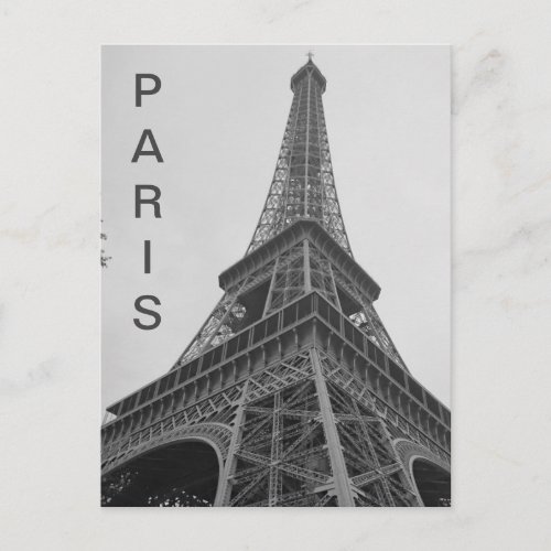 Black  White Eiffel Tower in Paris France Travel Postcard