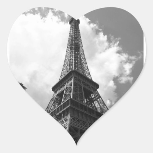 Black  White Eiffel Tower in Paris Heart Sticker