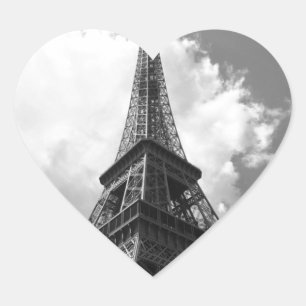 Black & White Eiffel Tower in Paris Heart Sticker