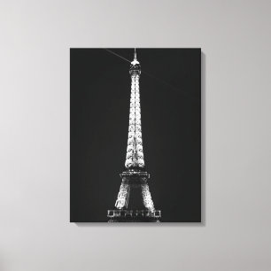 Black & White Eiffel Tower in Paris Night Canvas Print