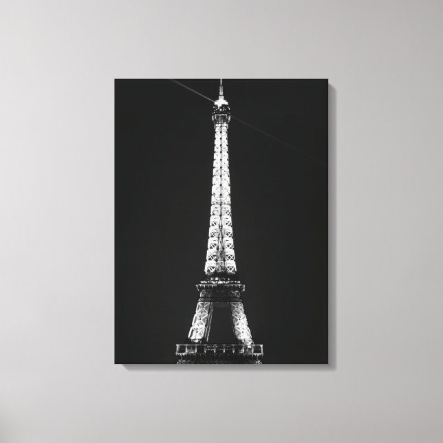 Black & White Eiffel Tower in Paris Night Canvas Print (Front)