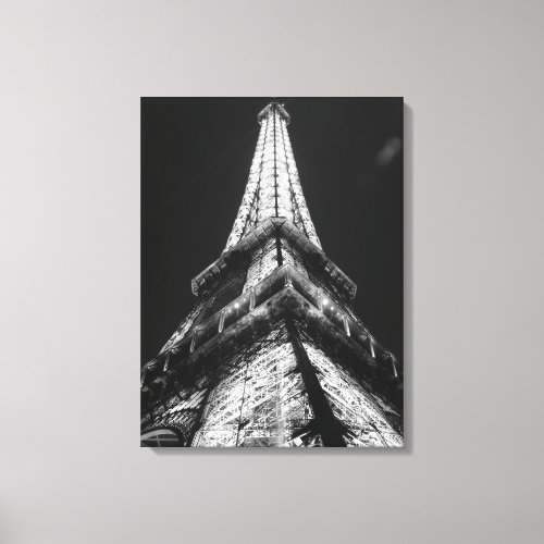 Black  White Eiffel Tower in Paris Night Canvas Print