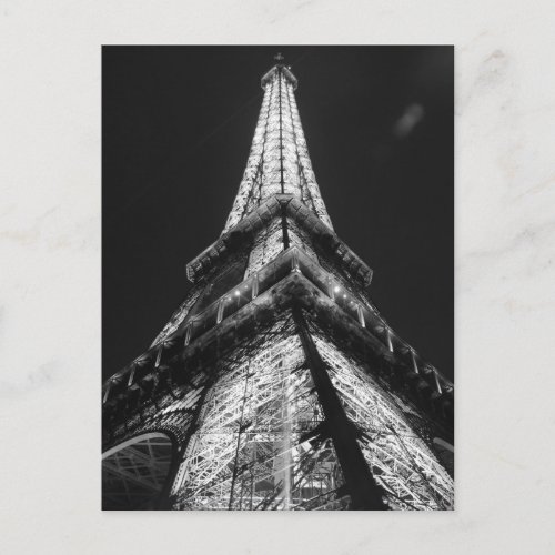Black White Eiffel Tower in Paris Night Postcard