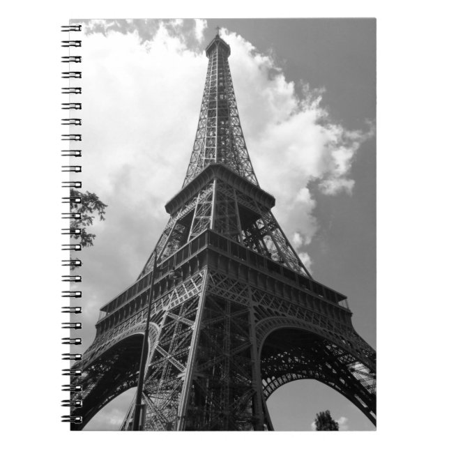 Black & White Eiffel Tower in Paris Notebook (Front)