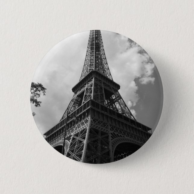 Black & White Eiffel Tower in Paris Pinback Button (Front)