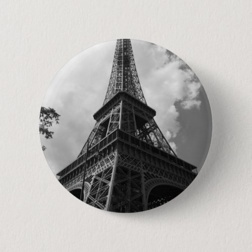 Black  White Eiffel Tower in Paris Pinback Button