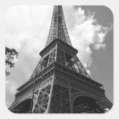 Black  White Eiffel Tower in Paris Square Sticker