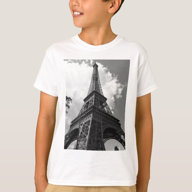 Black & White Eiffel Tower in Paris T-Shirt (Front)