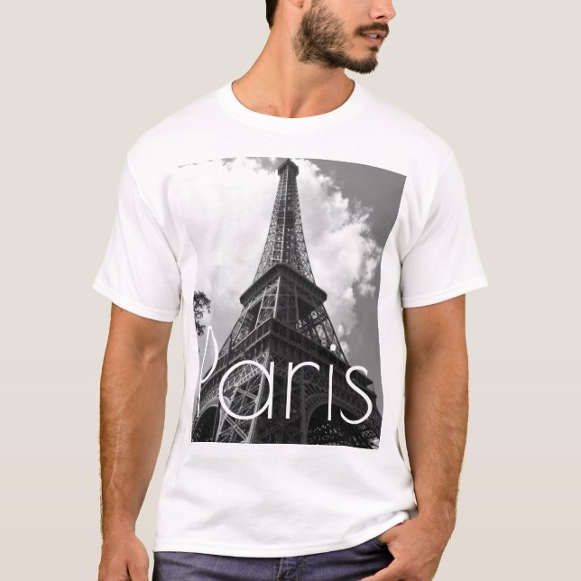 Black & White Eiffel Tower in Paris T-Shirt (Front)