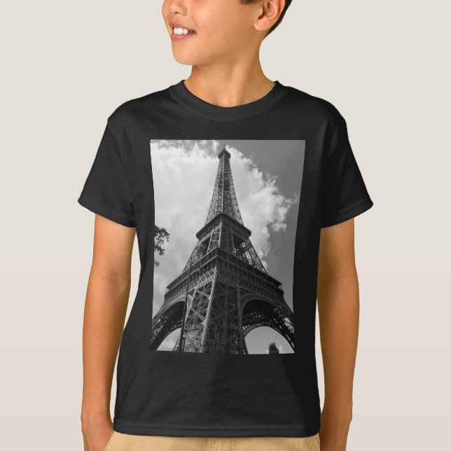 Black & White Eiffel Tower in Paris T-Shirt (Front)